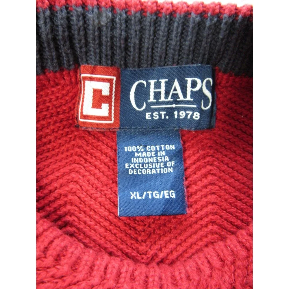 CHAPS Sweater Mens XL Red Pullover Crew Neck Classic Long Sleeve Cotton